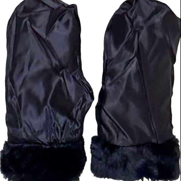 Unbranded Women’s Winter Mittens Solid Black Satin Feel Very Soft Faux Fur Cuff - Picture 7 of 7